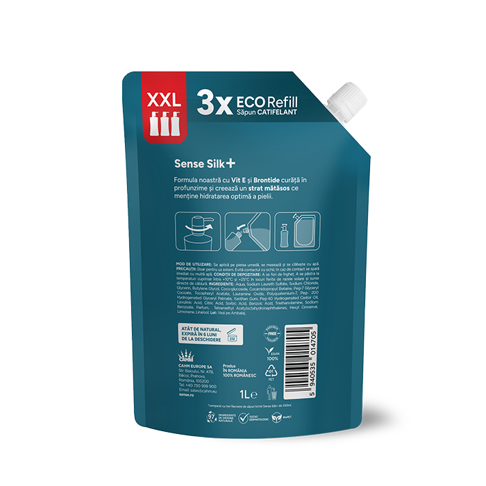 Rezerva Sapun Lichid Gel, SenseSilk+, Lime & Sare de Mare, 1L– SENSE