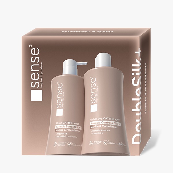 Set Cadou DoubleSilk+ Vanilie & Macadamia, Sapun lichid gel 330ml & Gel de dus 330ml – SENSE